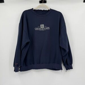 VTG Georgetown University Sweatshirt Mens L‎ Blue Distressed Collegiate Crewneck